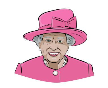 Kraliçe Elizabeth 'in Pembe Elbiseli Yüzü İngiltere Birleşik Krallık Ulusal Avrupa Ülke Vektör Çizimi Soyut Tasarımı