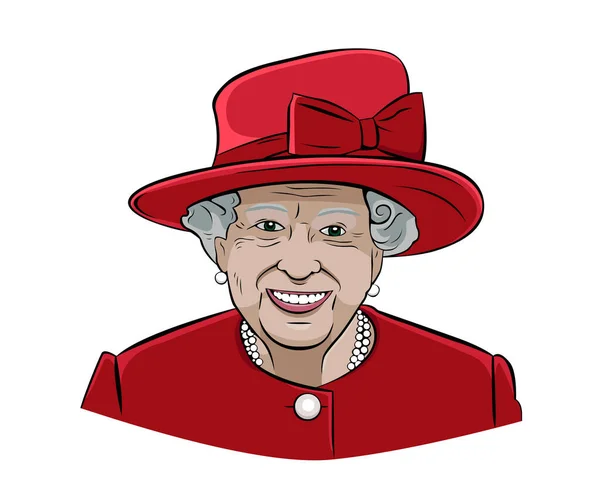 Queen Elizabeth Gesicht Portrait Mit Rotem Anzug Britisches Vereinigtes Königreich — Stockvektor