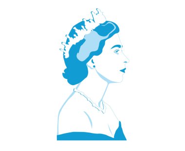 Kraliçe Elizabeth Young Face 'in portresi Cyan Britanya Birleşik Krallık Ulusal Avrupa Ülke Vektör Çizimi Soyut Tasarım