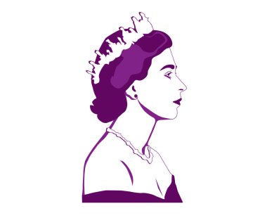 Kraliçe Elizabeth Genç Surat Mor Britanya Birleşik Krallık Ulusal Avrupa Ülke Vektör Çizimi Soyut Tasarım
