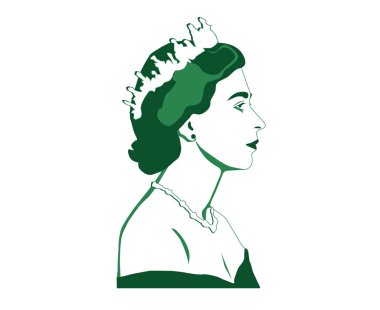 Kraliçe Elizabeth Young Face 'in Yeşil Britanya Birleşik Krallık Ulusal Avrupa Ülke Vektör Çizimi Soyut Tasarımı