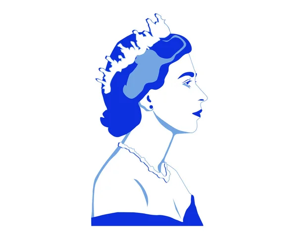 Queen Elizabeth Young Face Portrait Azul Británico Reino Unido Nacional — Vector de stock
