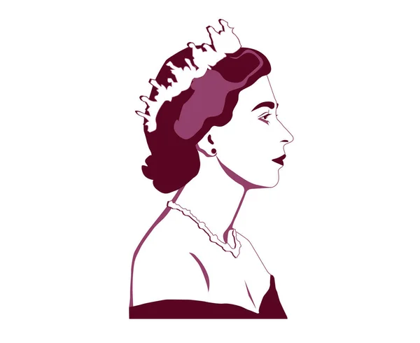 Queen Elizabeth Young Face Portrait Maroon British Zjednoczone Królestwo National — Wektor stockowy