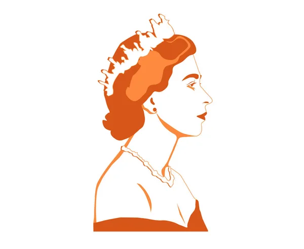 Queen Elizabeth Young Face Portrait Orange British United Kingdom National — Stock Vector