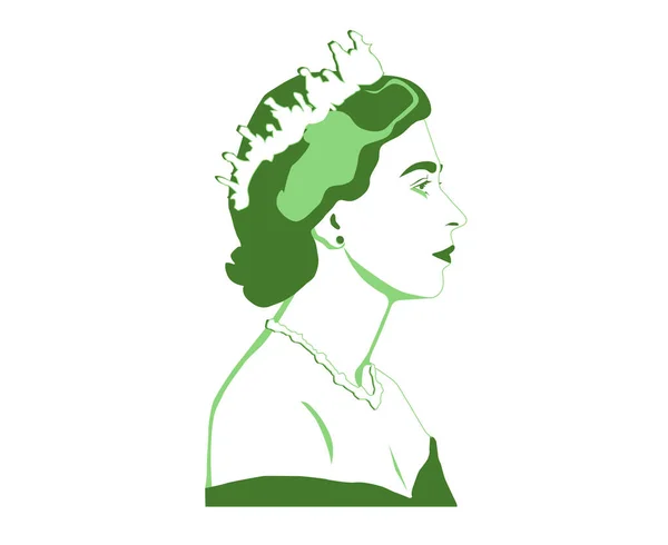 Queen Elizabeth Young Face Portrait Verde Británico Reino Unido Nacional — Archivo Imágenes Vectoriales