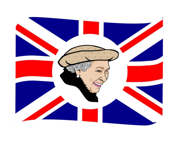 Portrait Visage Reine Elizabeth Avec Ruban Drapeau Britannique National Europe — Image vectorielle