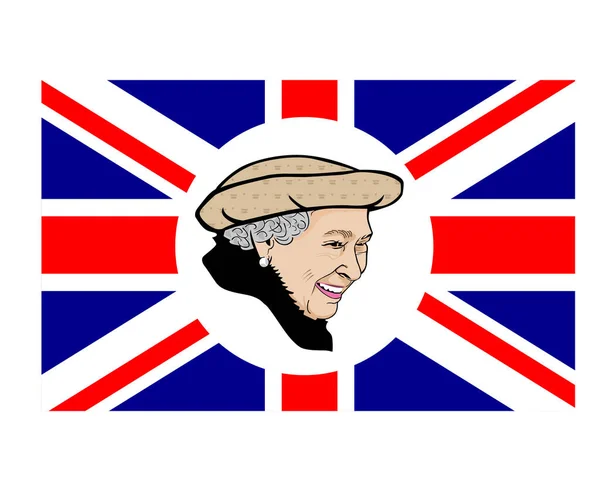 Portrait Visage Reine Elizabeth Avec Drapeau Royaume Uni Britannique Symbole — Image vectorielle