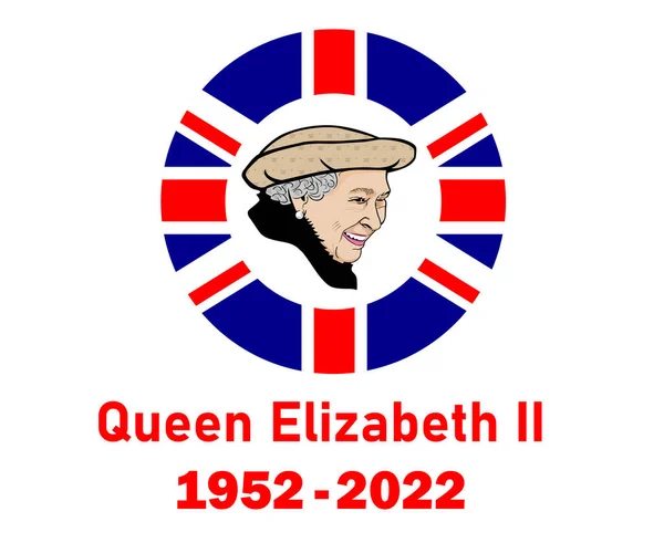 Queen Elizabeth Gesicht Portrait 1952 2022 Rot Mit Britischer Flagge — Stockvektor