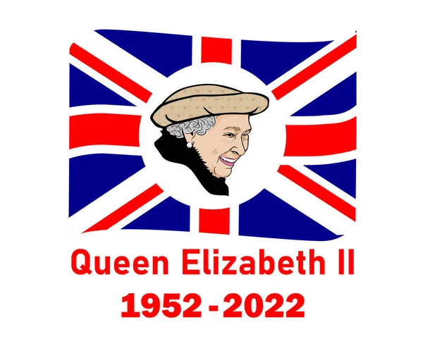 Queen Elizabeth Gesicht Portrait 1952 2022 Rot Mit Britischem Flaggenband — Stockvektor