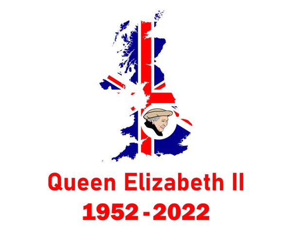 Queen Elizabeth Face Portrait 1952 2022 Rojo Con Mapa Bandera — Vector de stock