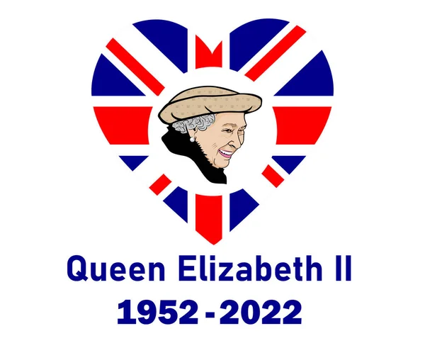 Queen Elizabeth Gesicht Portrait 1952 2022 Blau Mit Britischer Flagge — Stockvektor