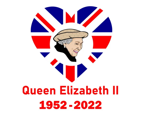 Портрет Королевы Елизаветы Лицо 1952 Красный Британским Флагом Сердце Национальная — стоковый вектор