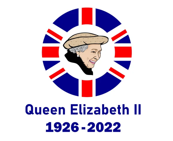 Queen Elizabeth Face Portrait 1926 2022 Azul Com Bandeira Britânica — Vetor de Stock
