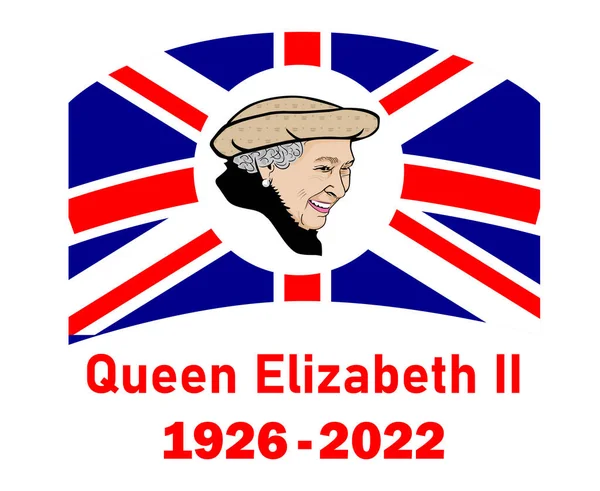Queen Elizabeth Face Portrait 1926 2022 Rojo Con Emblema Bandera — Vector de stock