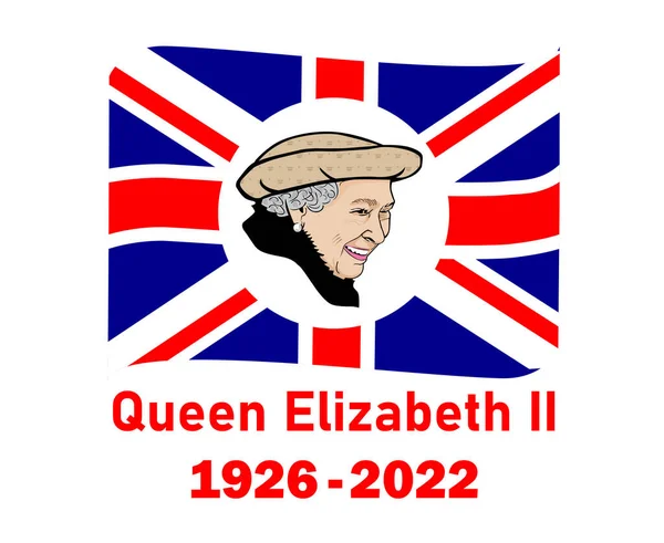 Queen Elizabeth Gesicht Portrait 1926 2022 Rot Mit Britischem Flaggenband — Stockvektor