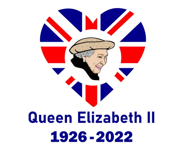 Queen Elizabeth Gesicht Portrait 1926 2022 Blau Mit Britischer Flagge — Stockvektor