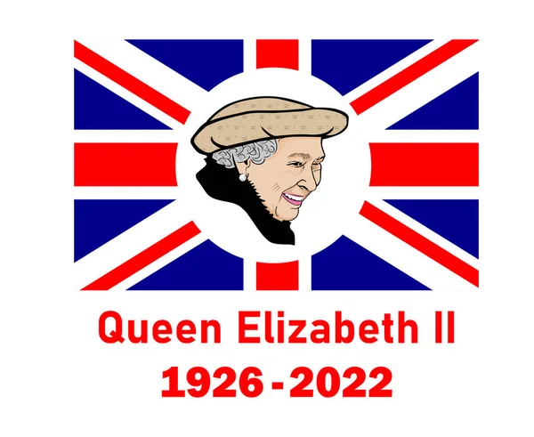 Portrait Visage Reine Elizabeth 1926 2022 Rouge Avec Drapeau Britannique — Image vectorielle