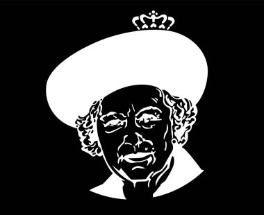 Kraliçe Elizabeth Beyaz ve Siyah Britanya Birleşik Krallık Ulusal Avrupa Vektör Resimleri Soyut Tasarım Elementi