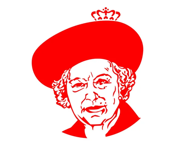 Queen Elizabeth Face Portré Red Brit Egyesült Királyság National Europe — Stock Vector