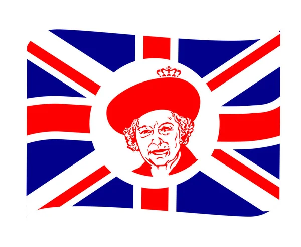 Queen Elizabeth Face Portrait Red British Zjednoczone Królestwo Flaga Wstążka — Wektor stockowy