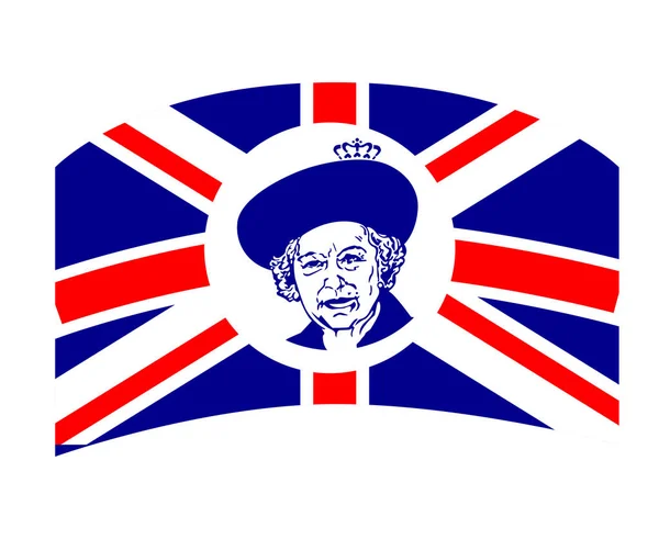 Portrait Visage Reine Elizabeth Bleu Avec Emblème Drapeau Royaume Uni — Image vectorielle