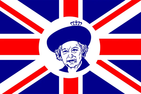 Queen Elizabeth Face Portrait Blue British United Kingdom Flag National — Stock Vector