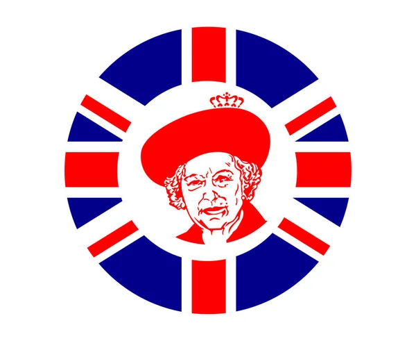 Queen Elizabeth Gesicht Portrait Rot Mit Britischer Flagge National Europe — Stockvektor