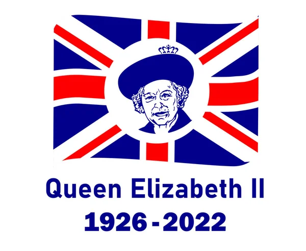 Queen Elizabeth Portrait Gesicht 1926 2022 Blau Mit Britischem Flaggenband — Stockvektor