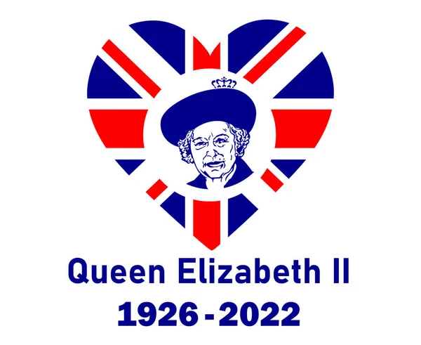 Visage Portrait Reine Elizabeth 1926 2022 Bleu Avec Drapeau Britannique — Image vectorielle