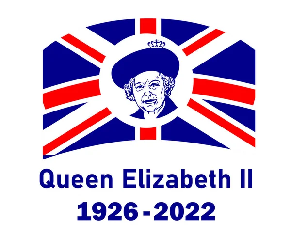 Visage Portrait Reine Elizabeth 1926 2022 Bleu Avec Emblème Drapeau — Image vectorielle
