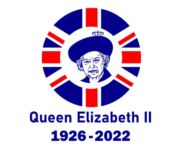 Queen Elizabeth Portrait Gesicht 1926 2022 Blau Mit Britischer Flagge — Stockvektor
