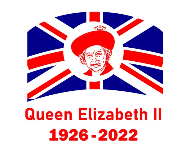 Queen Elizabeth Portrait Gesicht 1926 2022 Rot Mit Britischer Flagge — Stockvektor