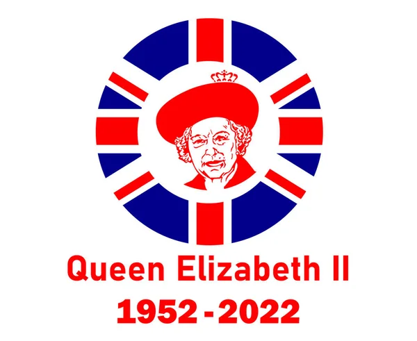 Queen Elizabeth Portrait Gesicht 1952 2022 Rot Mit Britischer Flagge — Stockvektor