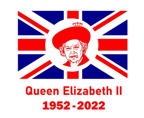 Queen Elizabeth Portrait Face 1952 2022 Vermelho Com Bandeira Britânica — Vetor de Stock