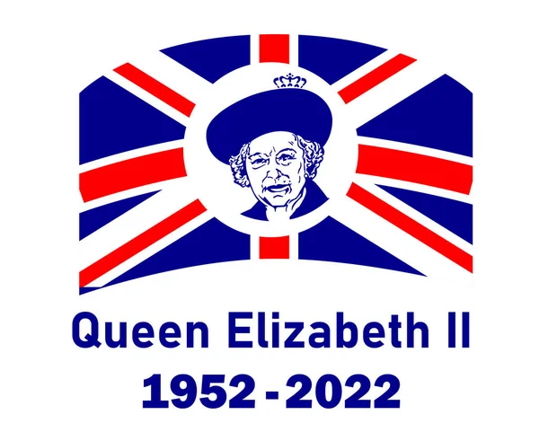 Queen Elizabeth Portrait Gesicht 1952 2022 Blau Mit Britischer Flagge — Stockvektor