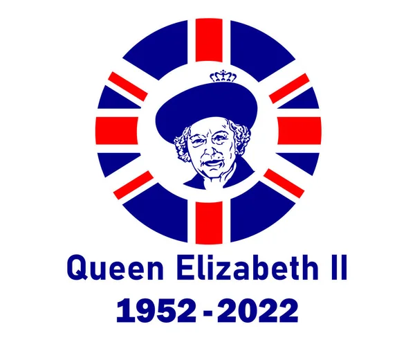 Queen Elizabeth Portrait Gesicht 1952 2022 Blau Mit Britischer Flagge — Stockvektor