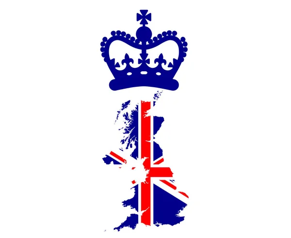Una Corona Blu Bandiera Britannica Del Regno Unito Mappa Europa — Vettoriale Stock