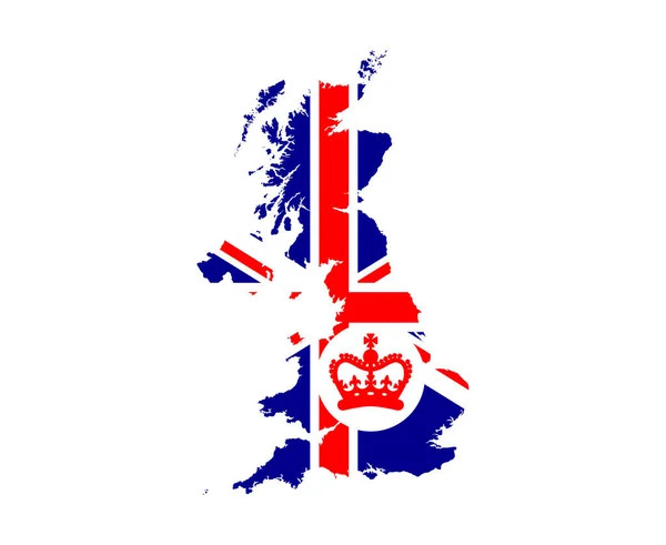 British United Kingdom Flag Map Red Crown National Europe Emblem — Stock Vector