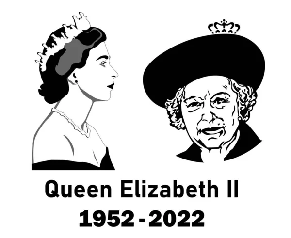 Queen Elizabeth Face Portrait 1952 2022 Negro Británico Reino Unido — Archivo Imágenes Vectoriales