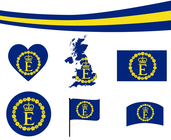Banderas Personales Colección Reina Isabel Británica Reino Unido Emblema Símbolo — Vector de stock
