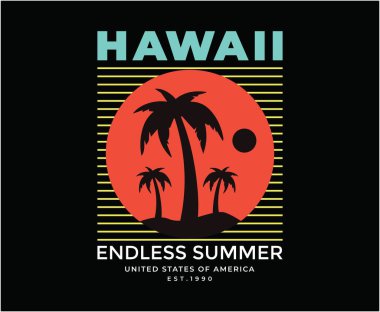 Hawaii Resimli Vektör Tişört Tasarımı 