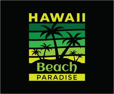 Hawaii Plajı Cennet İllüstrasyon Vektör Tişört Tasarımı 