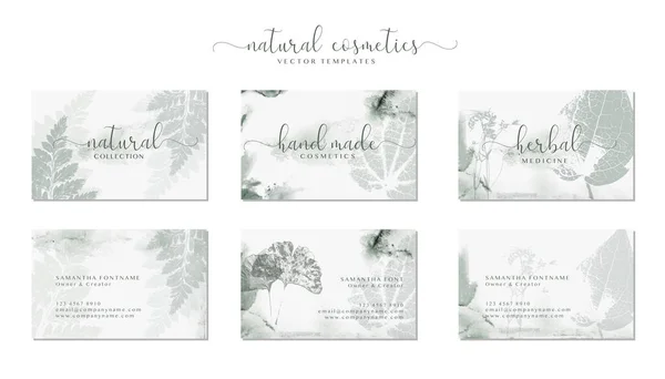 Set of visit cards for Natural organic herbal cosmetics. Elegant branding design — Stock Vector