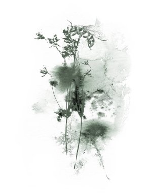 Bitkisel Tasarım Çiçek elementleri ve Koyu Yeşil Suluboya