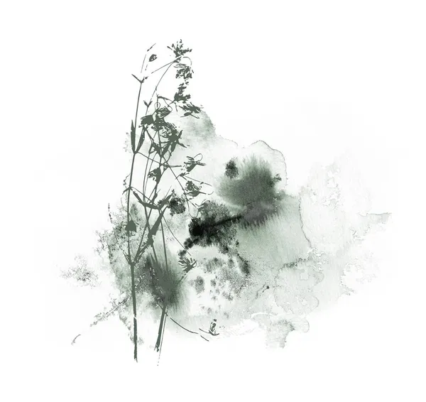 Növényi dizájn virágos elemekkel és sötétzöld akvarell — Stock Fotó