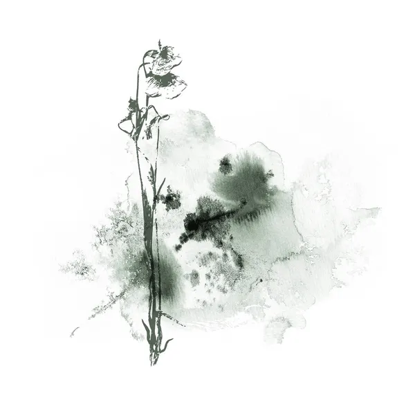 Örtdesign med blommiga inslag och mörkgrön akvarell — Stockfoto