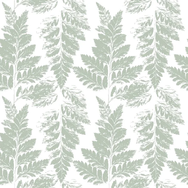 Sage green fern leaves, pale botanical seamless pattern Floral Natural background for packaging, textile print, scrapbooking paper — Stock Vector