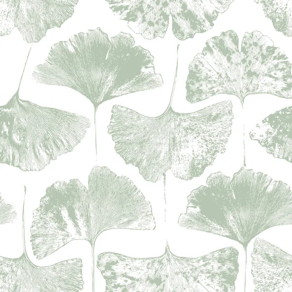 Sage green ginkgo biloba leaves, pale botanical seamless pattern Floral Natural background for packaging, textile print, scrapbooking paper — Stock Vector