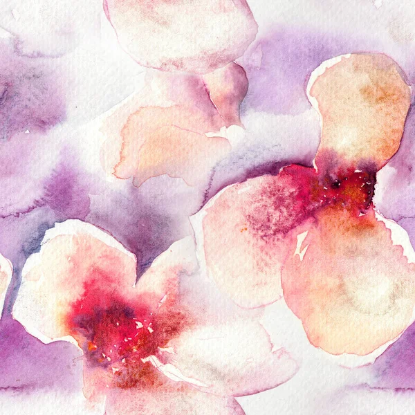 Pastel flowers watercolor abstract seamless pattern. Pink and purple delicate feminine background texture — Stock Photo, Image