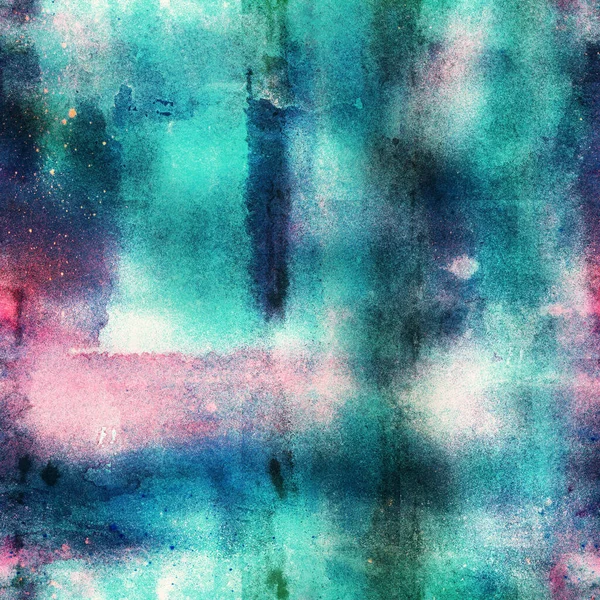 Bright watercolor abstract seamless pattern. Cyan, blue and pink vibrant background.